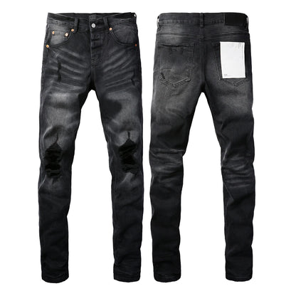 2025 Jeans Man's High Street Blue Ripped Distressed Skinny Jeans Low Rise Denim Trousers Fashion Repair Pants 9003