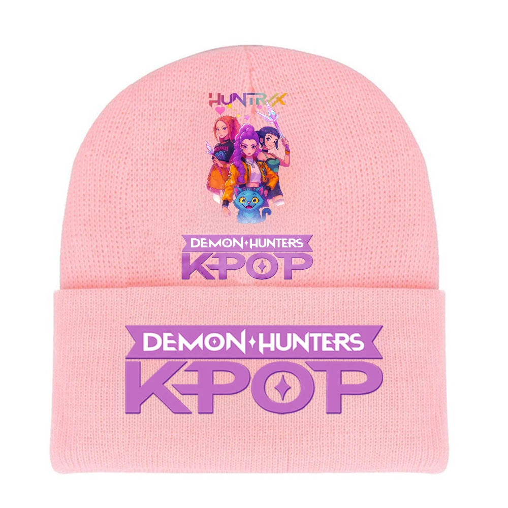 K-pop Demon Hunters Children Knit Hat Kawaii Cartoon Printed Beanie Autumn Girls Winter Outdoor Sports Warm Hat Birthday Gifts