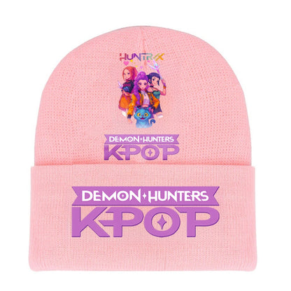 K-pop Demon Hunters Children Knit Hat Kawaii Cartoon Printed Beanie Autumn Girls Winter Outdoor Sports Warm Hat Birthday Gifts