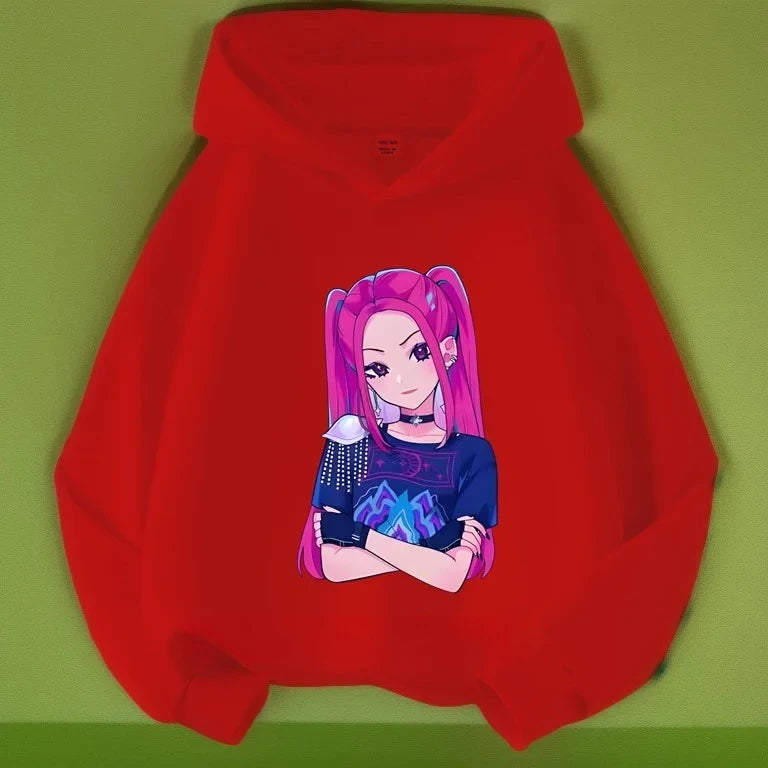 K-pop Demon Hunters Long Sleeve Hoodie for Boys Girls Saja Print Hooded Jacket Children's Fashion Pullover Top Outerwear