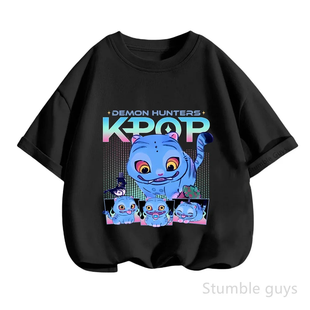 Kpop Demon Hunters T-Shirt Kids Short Sleeve Casual Fashion Summer Boys Girls Anime Clothes