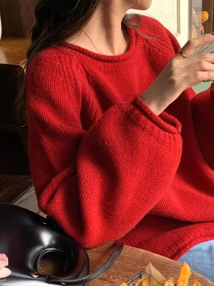 Knitwear Pullovers Women Kawaii Loose Pure Soft Chic Sweater Korean Style Tender Girlish O-neck Popular Vintage