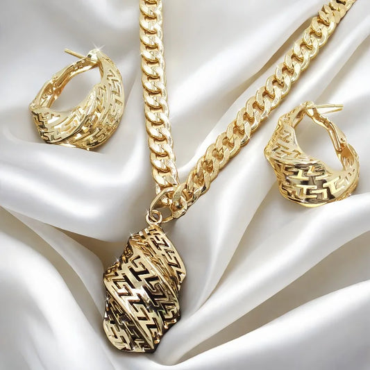 Golden Necklace Jewelry Set for Women Special Hollow Design Pendant Earrings Wedding Anniversary Gifts Jewellry Accessories