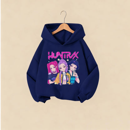 KPOP Hunters Huntrix Girl Fashion Clothes Kids Hoodie Cute Character Print With Star Casual Hooded Sweatshirt Boys Girls Costume