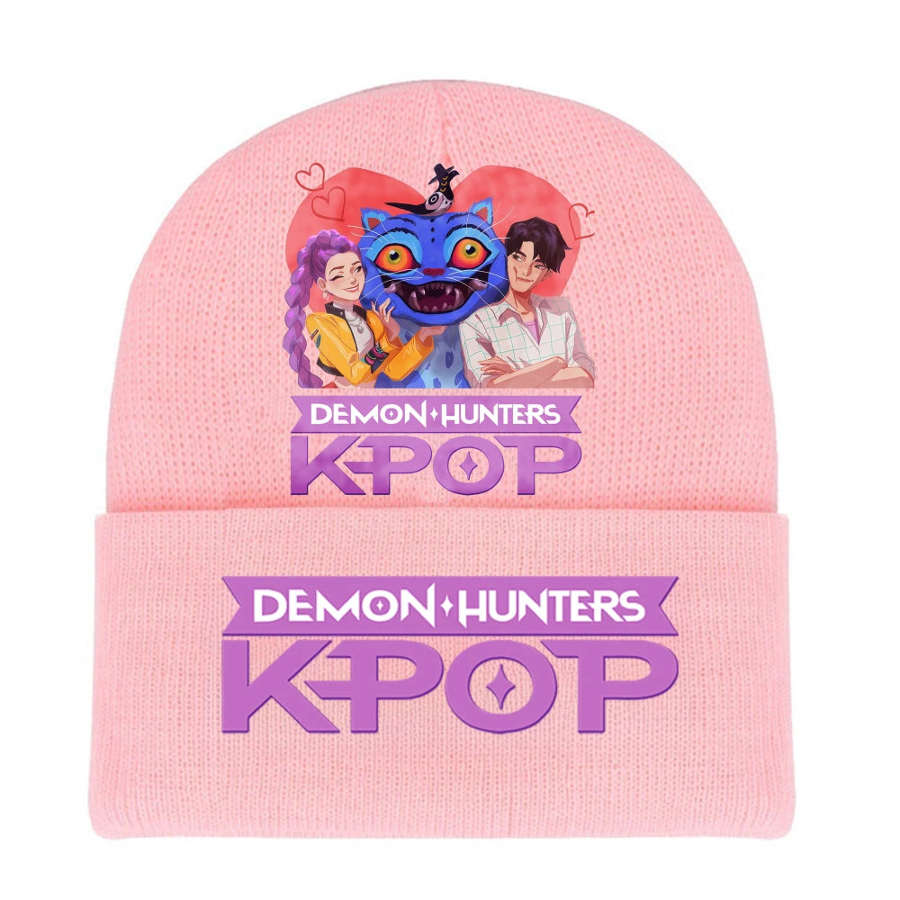 K-pop Demon Hunters Children Knit Hat Kawaii Cartoon Printed Beanie Autumn Girls Winter Outdoor Sports Warm Hat Birthday Gifts