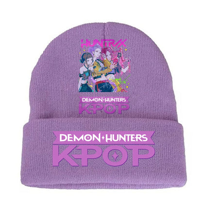 K-pop Demon Hunters Children Knit Hat Kawaii Cartoon Printed Beanie Autumn Girls Winter Outdoor Sports Warm Hat Birthday Gifts