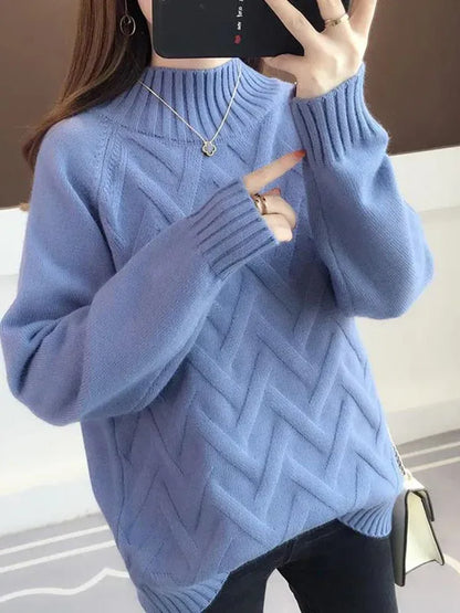 Women's Loose Fit Thiened f High Ne Knitwear Autumn Winter Inner Wear Casual Sle Korean Faion Long Sve Sweater
