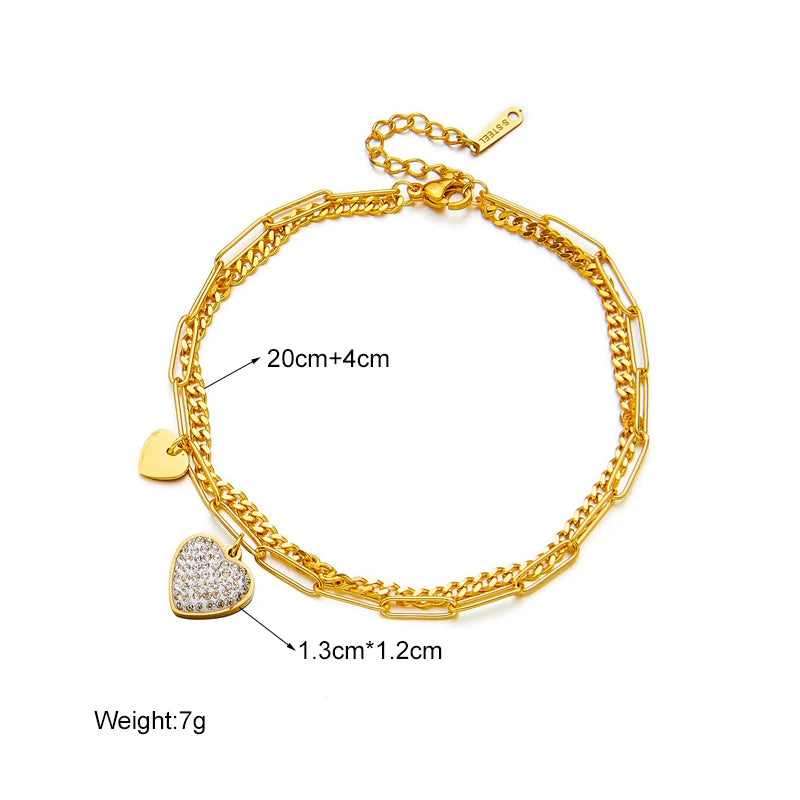 MEYRROYU 316 Stainless Steel Vintage Green Stone Heart Tassel Multilayer Charm Bracelet for Women Wedding Jewelry Beach брелок