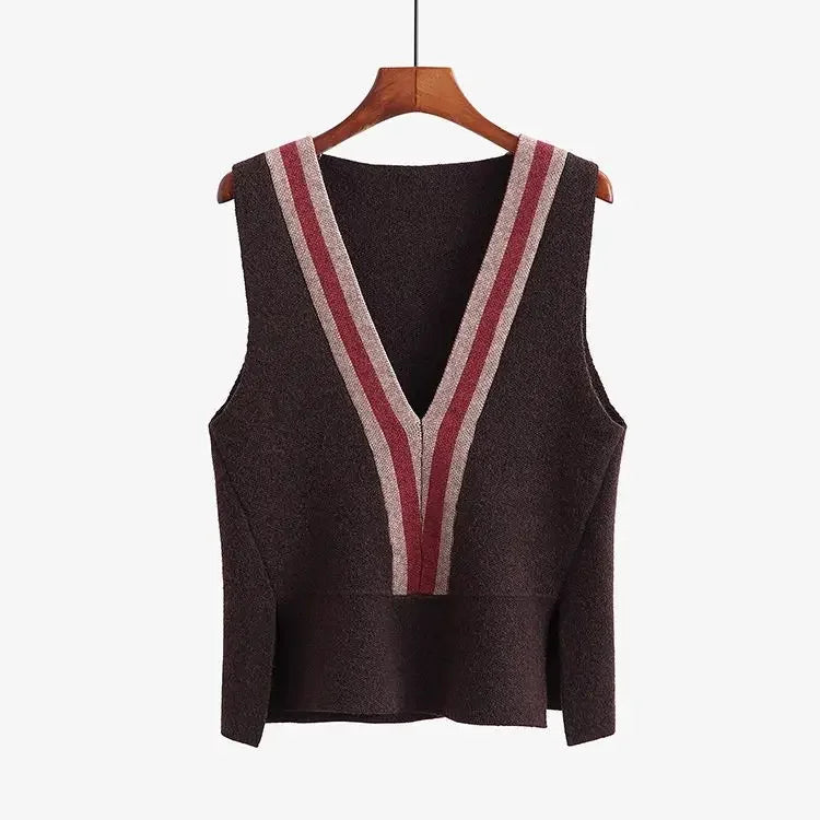 V-neck Fashionable Pullover Spliced Vest Sleeveless