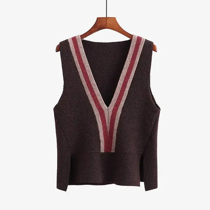 V-neck Fashionable Pullover Spliced Vest Sleeveless