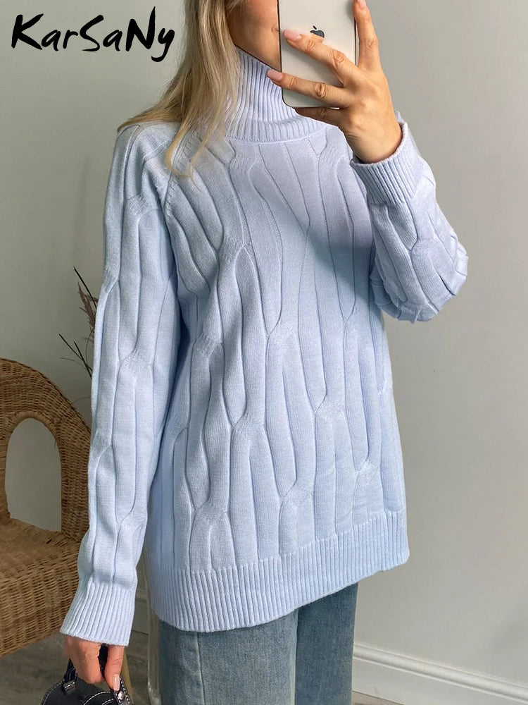 Knitted Pullover Sweater Turtleneck Women Elegant Oversized
