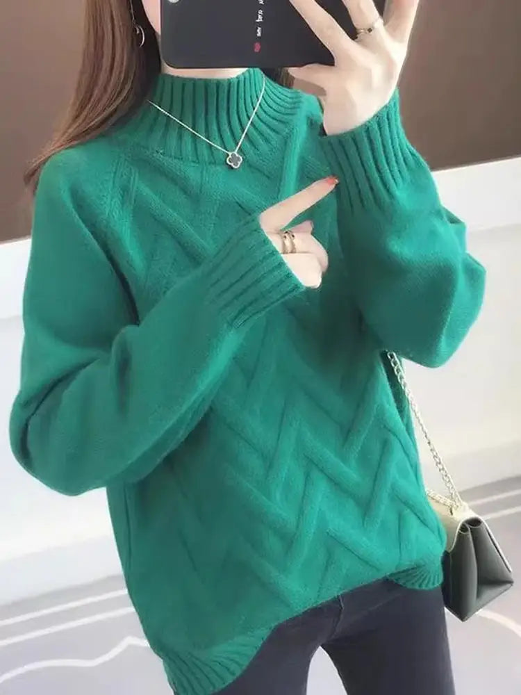 Women's Loose Fit Thiened f High Ne Knitwear Autumn Winter Inner Wear Casual Sle Korean Faion Long Sve Sweater