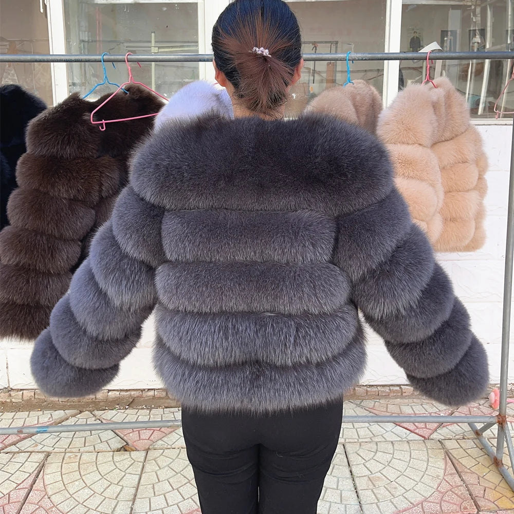 100% Fox Fur Coat Women's Fashion Brown