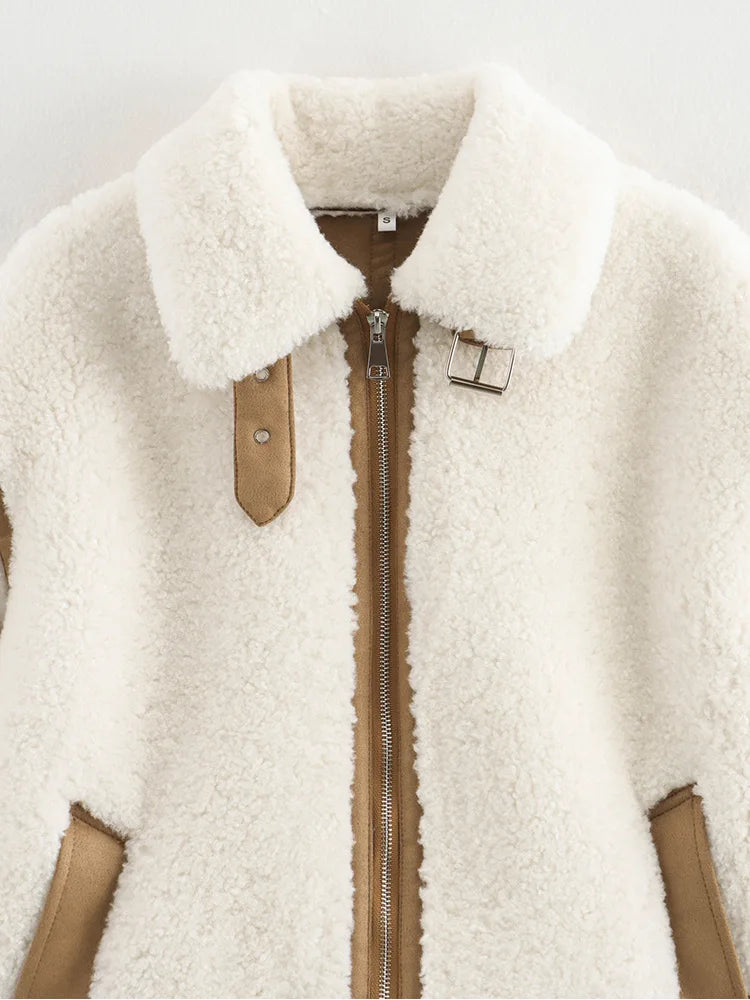 Lamb Wool One Coat European And American Style Lapel Loose