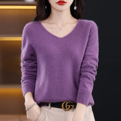 Knitted Pullover V-neck Loose Bottoming Shirt Solid