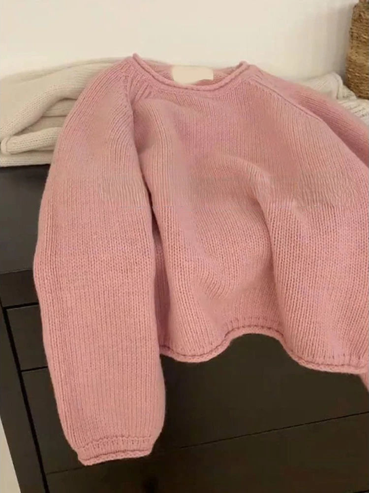 Knitwear Pullovers Women Kawaii Loose Pure Soft Chic Sweater Korean Style Tender Girlish O-neck Popular Vintage