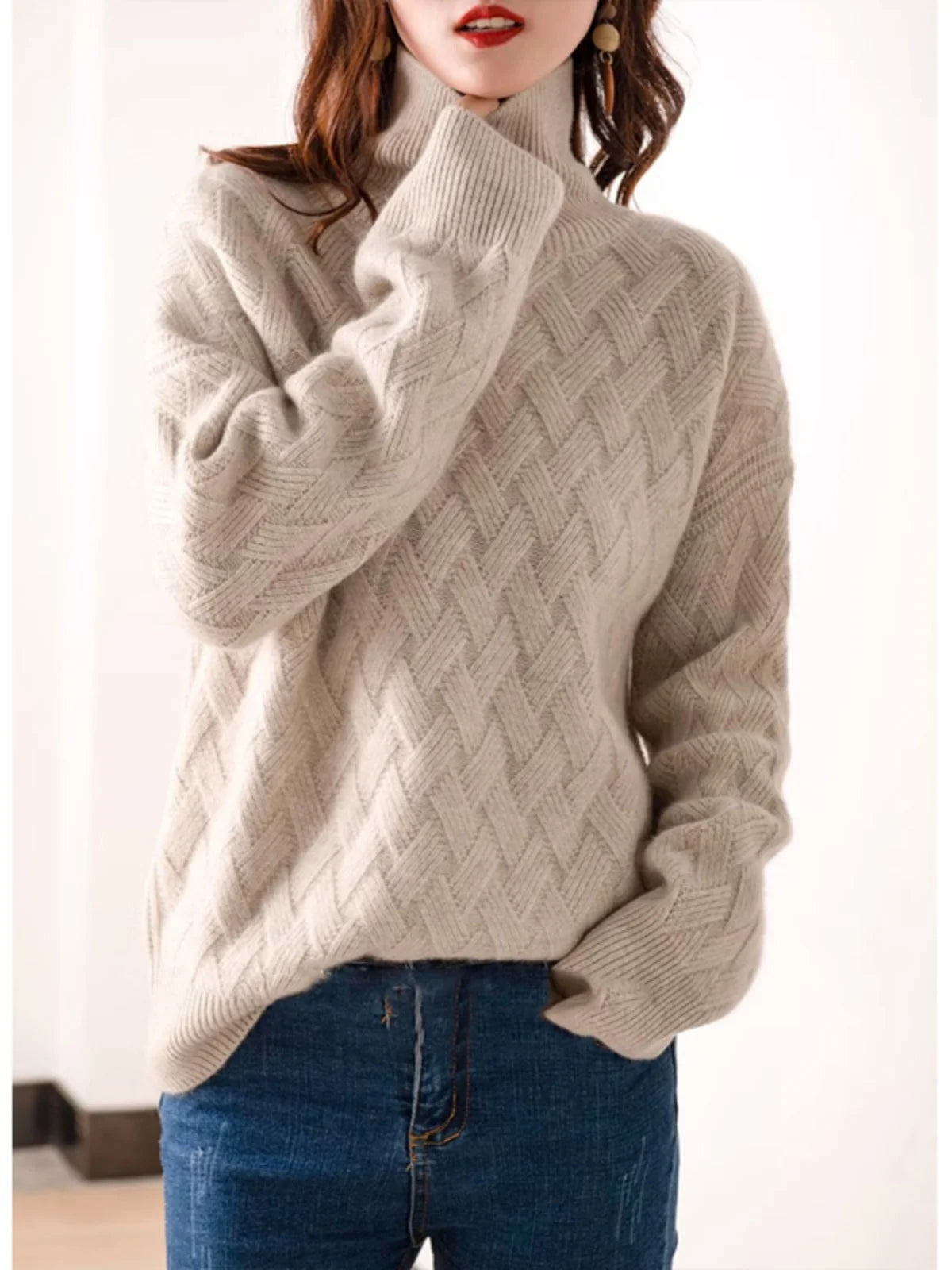 Women's High Ne Knitted Sweater Thiened Loose Fit Overhead Winter Lazy Sle Knitwear Comfortable Breathable Casual Top