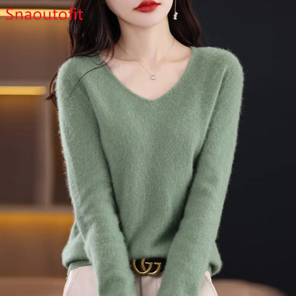 Knitted Pullover V-neck Loose Bottoming Shirt Solid