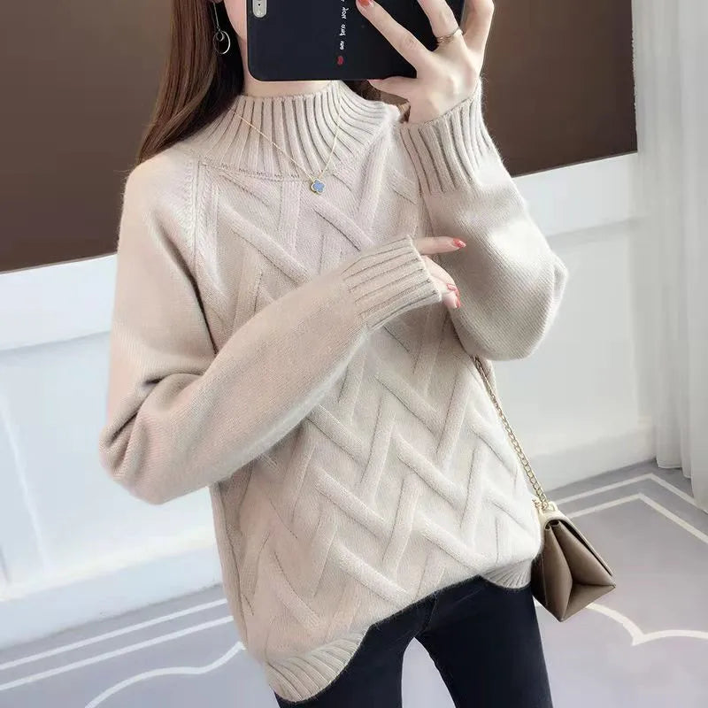 Women's Loose Fit Thiened f High Ne Knitwear Autumn Winter Inner Wear Casual Sle Korean Faion Long Sve Sweater