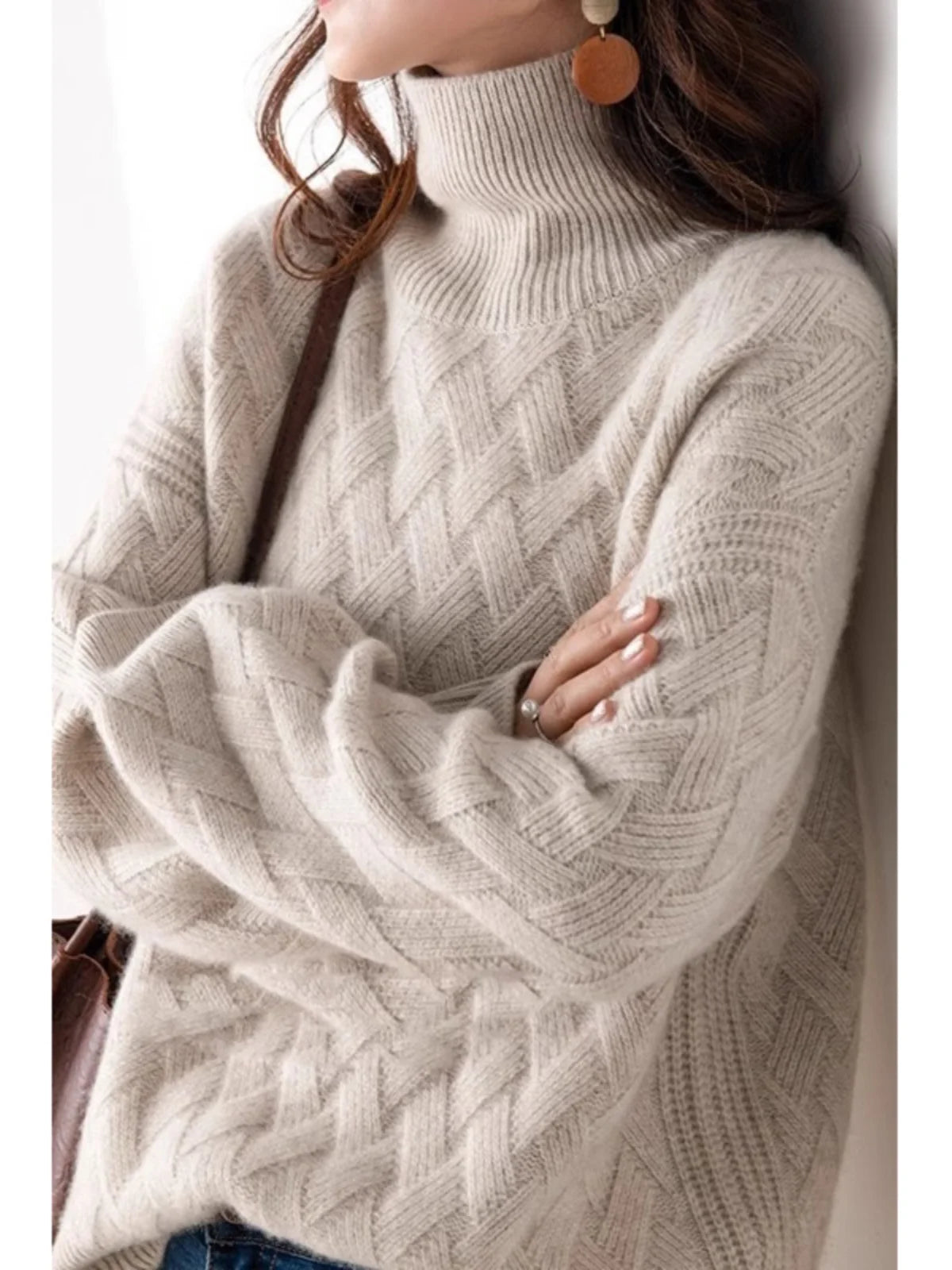 Women's High Ne Knitted Sweater Thiened Loose Fit Overhead Winter Lazy Sle Knitwear Comfortable Breathable Casual Top