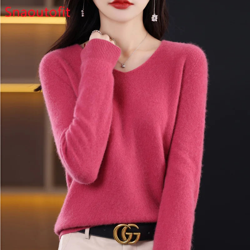 Knitted Pullover V-neck Loose Bottoming Shirt Solid