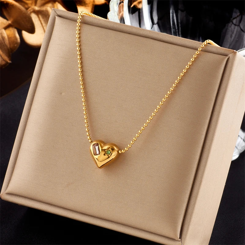 DIEYURO 316L Stainless Steel Heart Eye Square Butterfly Pendant Necklace For Women New Girls Choker Clavicle Chain Jewelry Gifts