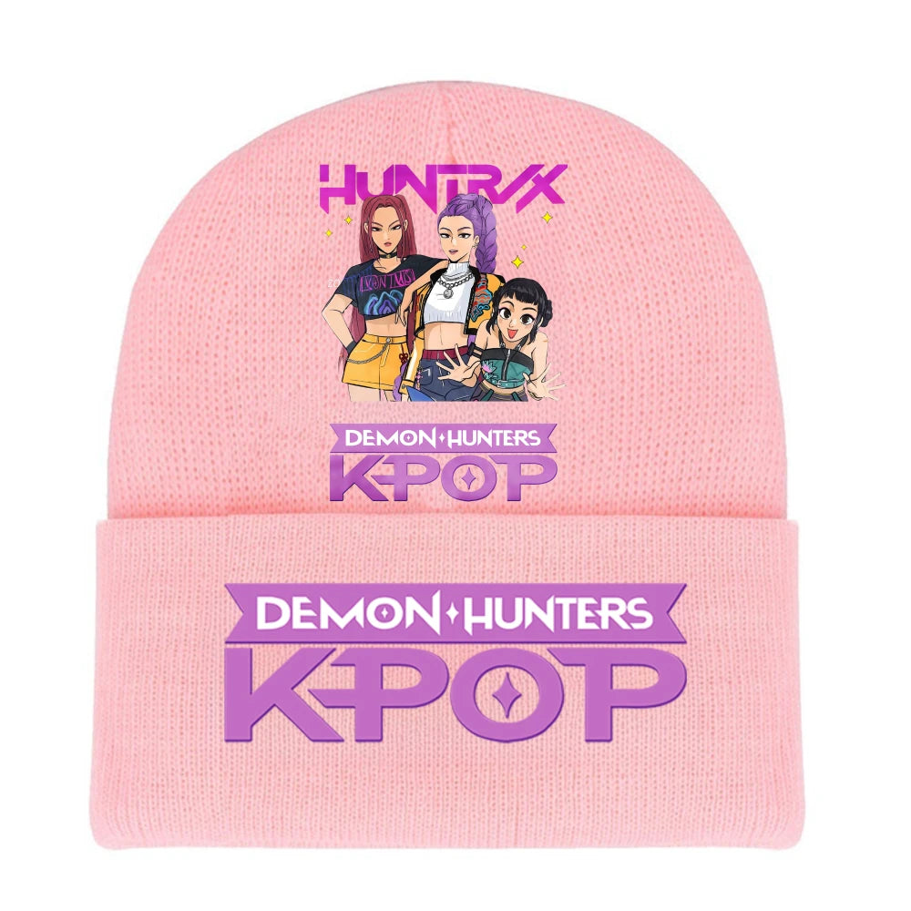 K-pop Demon Hunters Children Knit Hat Kawaii Cartoon Printed Beanie Autumn Girls Winter Outdoor Sports Warm Hat Birthday Gifts