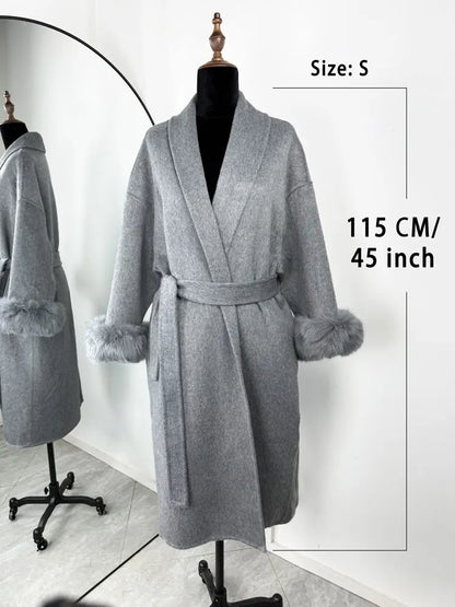 Tossy Fox Fur Wool Overcoat Women's Short Coat Office Lady Elegant Double-side Loose Wool