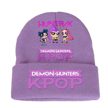 K-pop Demon Hunters Children Knit Hat Kawaii Cartoon Printed Beanie Autumn Girls Winter Outdoor Sports Warm Hat Birthday Gifts