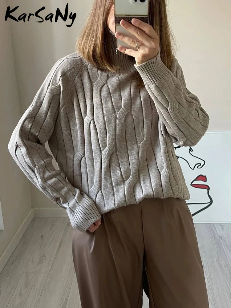 Knitted Pullover Sweater Turtleneck Women Elegant Oversized