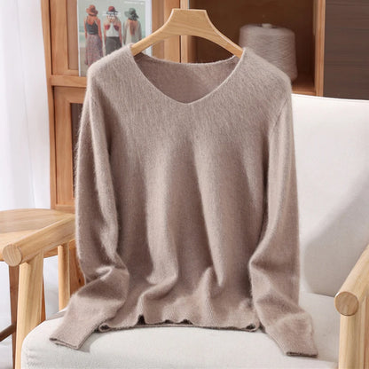 Cashmere Sweater Solid Color Long-Sleeved Wool Knit Bottoming Sweater Loose Top