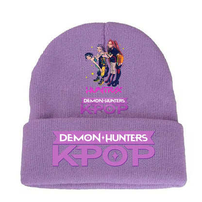 K-pop Demon Hunters Children Knit Hat Kawaii Cartoon Printed Beanie Autumn Girls Winter Outdoor Sports Warm Hat Birthday Gifts