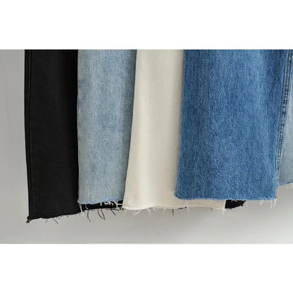 Women's High Waist Jeans Spring Fall Relaxed Straight Leg Raw Hem Floor-Length Vintage Inspired Daily Uniform