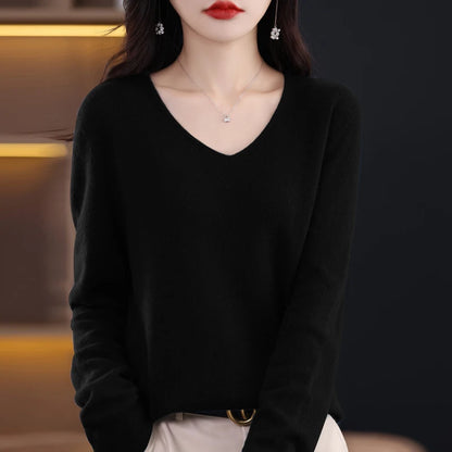 Knitted Pullover V-neck Loose Bottoming Shirt Solid