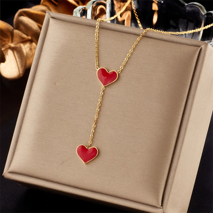 DIEYURO 316L Stainless Steel Heart Eye Square Butterfly Pendant Necklace For Women New Girls Choker Clavicle Chain Jewelry Gifts