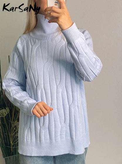 Knitted Pullover Sweater Turtleneck Women Elegant Oversized