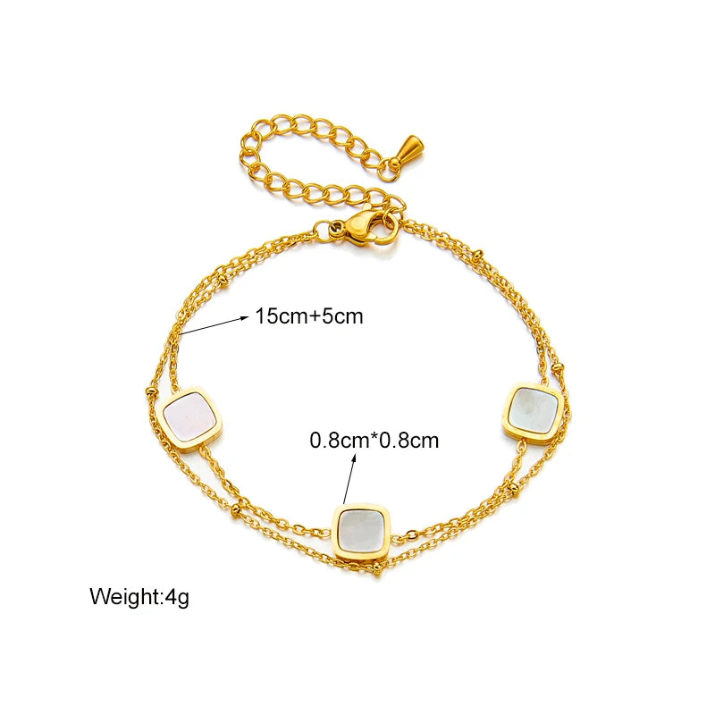 MEYRROYU 316 Stainless Steel Vintage Green Stone Heart Tassel Multilayer Charm Bracelet for Women Wedding Jewelry Beach брелок