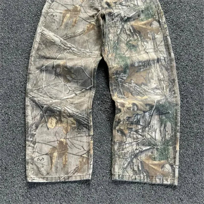 Men's Branch Camouflage Jeans American Style Old Washed Wide Leg Retro Loose Fashion Trend Street Straight Jeans Camo Pants Y2K