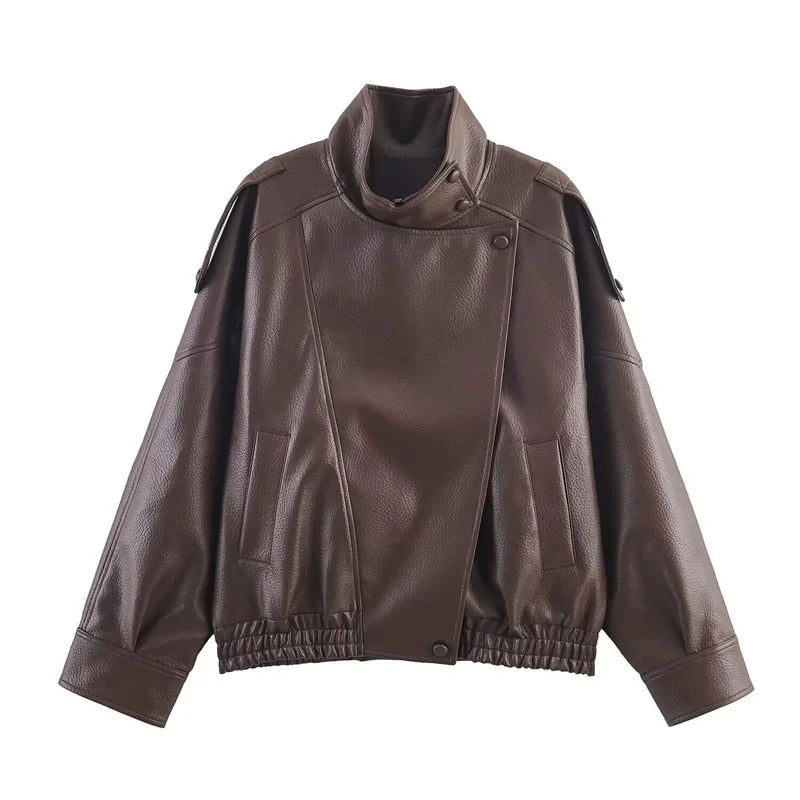 Pebble Faux Leather Jacket Motorcycle Style Personality