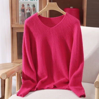 Cashmere Sweater Solid Color Long-Sleeved Wool Knit Bottoming Sweater Loose Top
