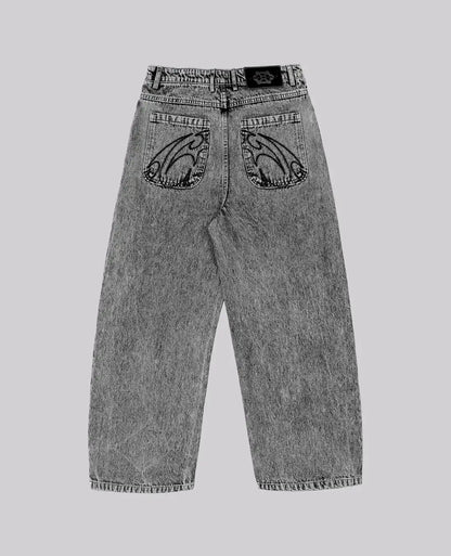 90s Retro Street Embroidery Jeans Male  R&B Solid Color Loose Straight Pants Female Y2K Harajuku Hip Hop  Punk Style  Men Jeans
