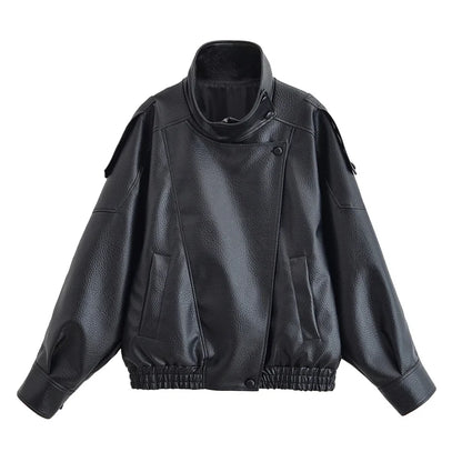 Pebble Faux Leather Jacket Motorcycle Style Personality