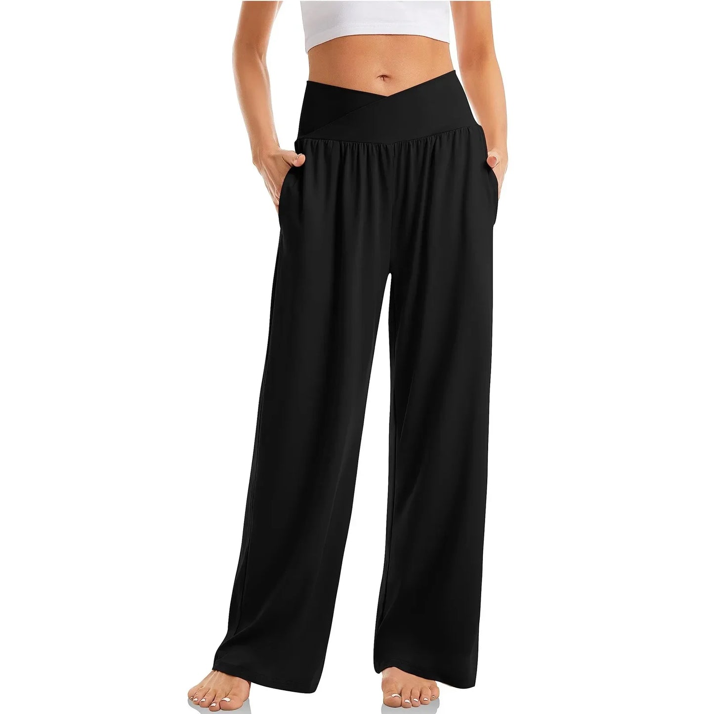 Wide Leg Pants Sweat pants Straight Pants Bottom Plain Fitness Joggers Pants High Waist Travel Basic