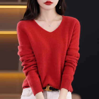 Knitted Pullover V-neck Loose Bottoming Shirt Solid
