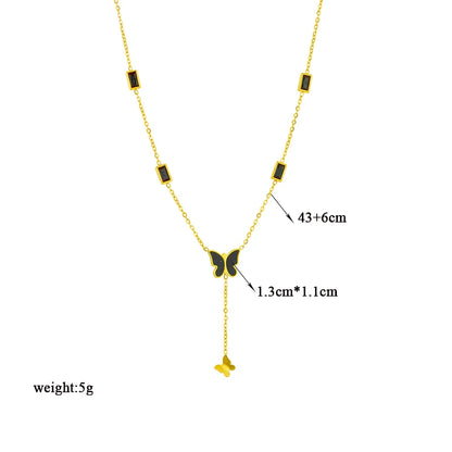 DIEYURO 316L Stainless Steel Heart Eye Square Butterfly Pendant Necklace For Women New Girls Choker Clavicle Chain Jewelry Gifts