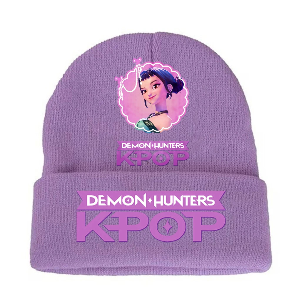 K-pop Demon Hunters Children Knit Hat Kawaii Cartoon Printed Beanie Autumn Girls Winter Outdoor Sports Warm Hat Birthday Gifts
