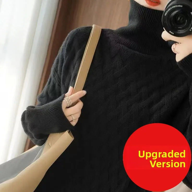 Women's High Ne Knitted Sweater Thiened Loose Fit Overhead Winter Lazy Sle Knitwear Comfortable Breathable Casual Top