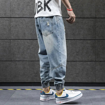 2025 New Hip Hop Harem Jeans Pants Men Loose Joggers Denim Casual Sweatpants Korea Ankle Length Trousers Streetwear Male Clothes
