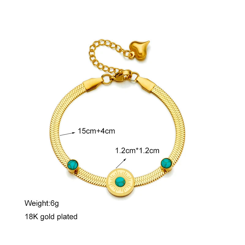 MEYRROYU 316 Stainless Steel Vintage Green Stone Heart Tassel Multilayer Charm Bracelet for Women Wedding Jewelry Beach брелок