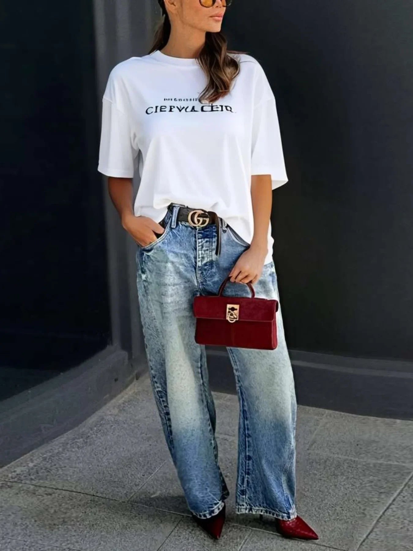 High Waist Wide Leg Jeans Casual Washed Denim Elastic